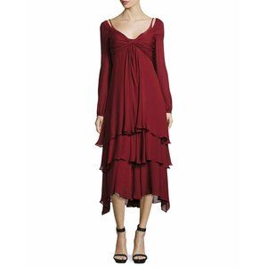 NWT $695 CINQ à SEPT FIRA TIERED SILK DRESS COLOR POMEGRANATE SIZE 0